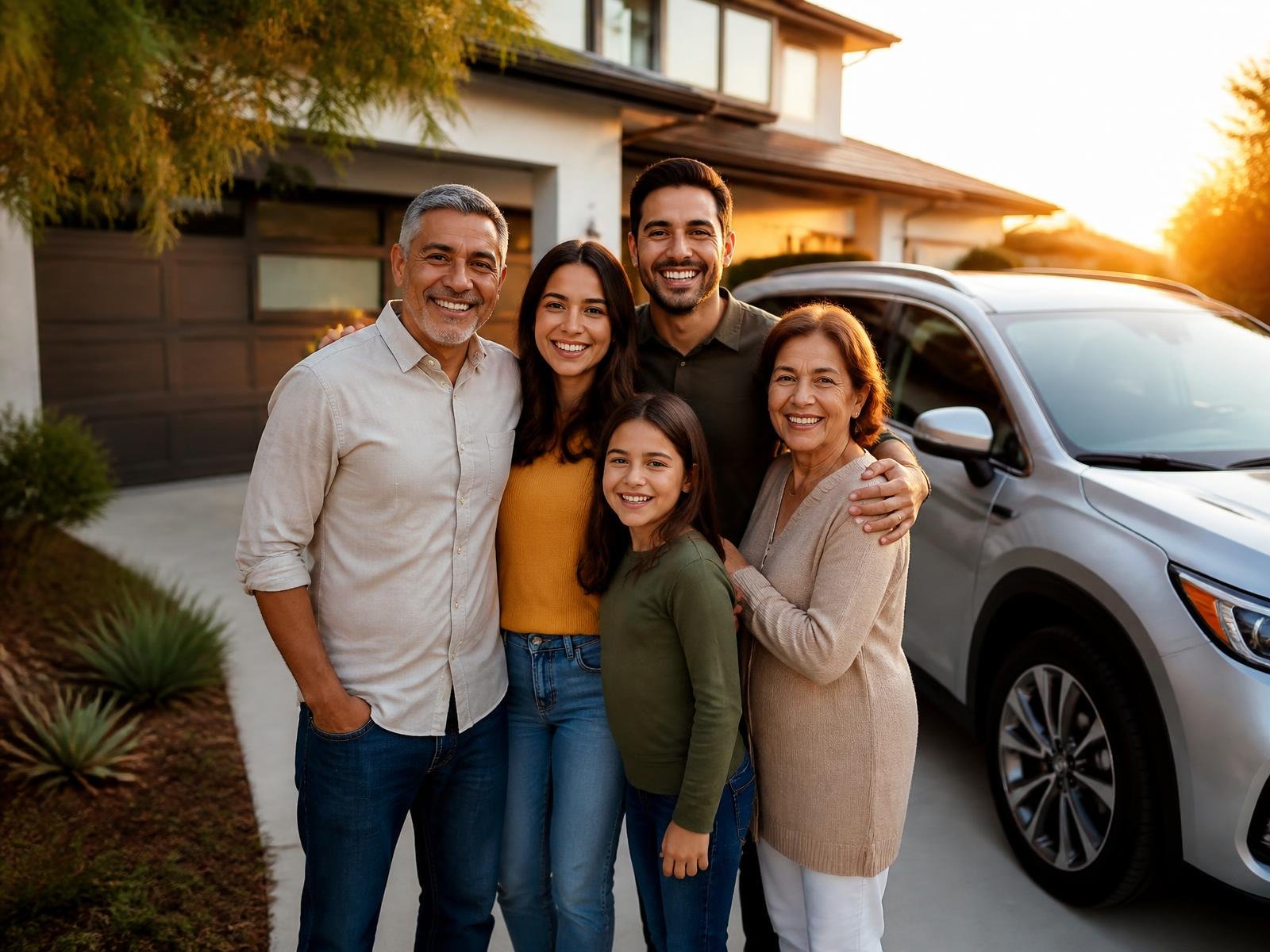 A family together outside their home